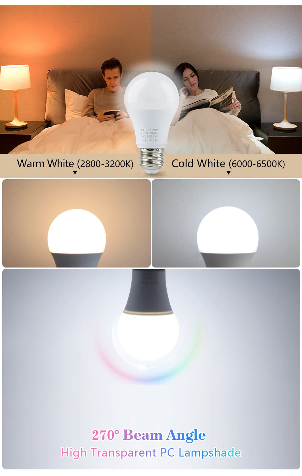 3W 6W 9W 12W 15W 18W LED Bulb Lamps E27 Lampada LED Light Bulb AC 220V-240V Smart IC High Brightness Bombilla Lamp Spotlight